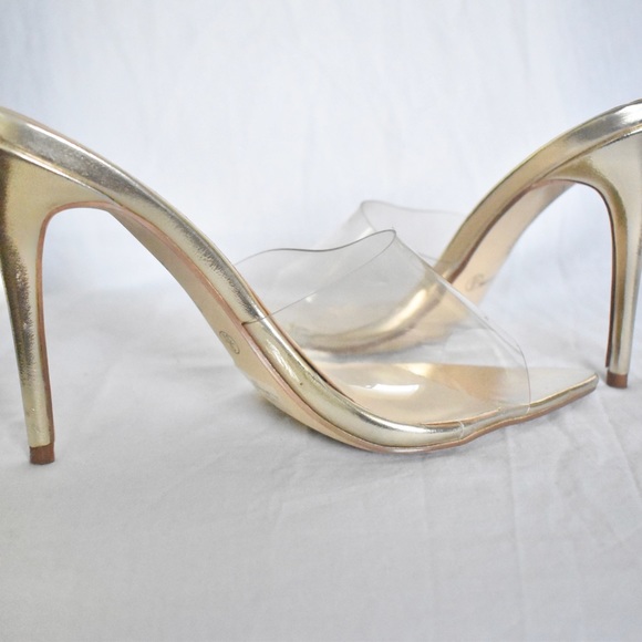 🌞SIZE 7 FIT | Anne Michelle Slip on Clear Nude Gold Stiletto Heels - Picture 6 of 14